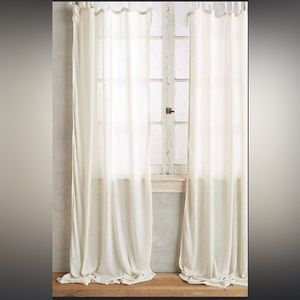 Anthropologie ivory cotton tie-top curtain 96x50